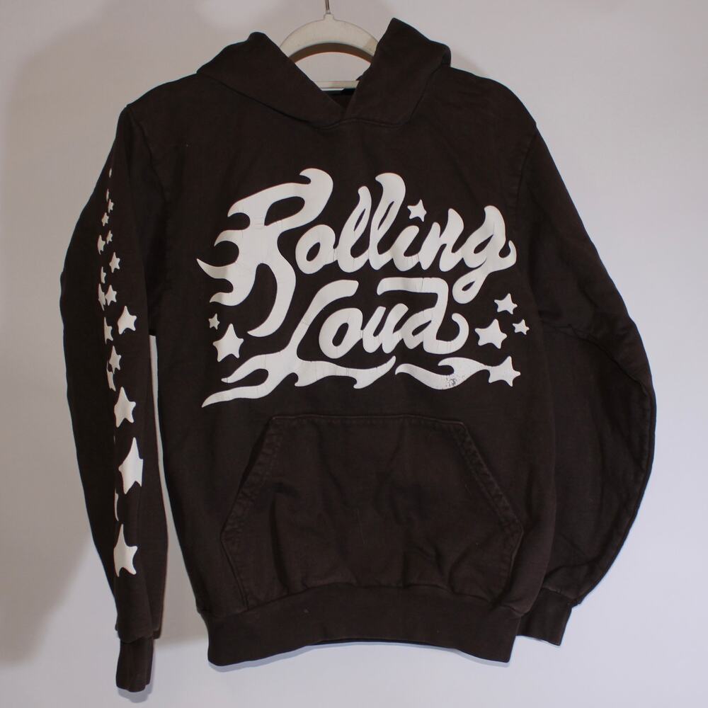 Rolling Loud Brown 100% Cotton Streetwear Hoodie With Stars Size S